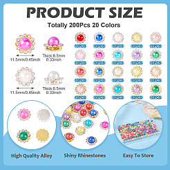 200色合金ラインストーンカボション20個  absプラスチックパール  花  ミックスカラー  11.5x8.5mm  10個/色&nbsp;FIND-TA0006-32