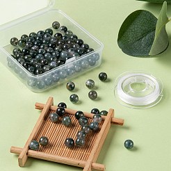 100個8mm天然苔瑪瑙丸ビーズ  10mの弾性水晶糸付き  DIYストレッチブレスレット作成キット用  8mm  穴：1mm&nbsp;DIY-LS0002-07