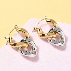 304ステンレススチールフープピアス  チェーンチャーム  本金メッキ&ステンレススチールカラー  30x18.5mm&nbsp;EJEW-H159-01GP