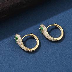真鍮製キュービックジルコニアフープピアス  スターリングシルバー針925本  ヘビ  シーグリーン  17x14x5mm&nbsp;EJEW-D301-05G-02