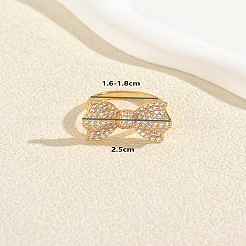 真鍮製マイクロパヴェキュービックジルコニアリング（女性用）  蝶結び  ゴールドカラー  25mm  内径: 16mm~18mm&nbsp;AJ2341