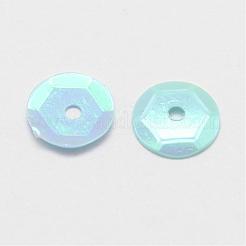 プラスチックスパンコールビーズ  半カップ状のスパンコールビーズ  中ハート孔  淡いターコイズ  5x0.5mm  穴：1mm&nbsp;PVC-A002-5mm-03