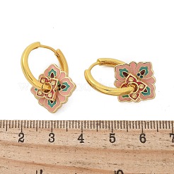 真鍮の菱形フープピアス  エナメル  鉛フリー＆カドミウムフリー  18KGP本金メッキ  ラックめっき  ピンク  22x17mm&nbsp;EJEW-R016-13G-03