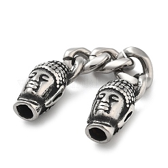 304ステンレススチール製仏頭チェーンコネクタチャーム  レザーコードブレスレット作り用  アンティークシルバー  61mm  穴：4mm&nbsp;STAS-V008-17AS