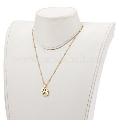 304ステンレススチール製犬の足跡ペンダントネックレス  アズキチェーンとビーズ付き  ゴールドカラー  17.32インチ（44cm）&nbsp;NJEW-JN03351-03
