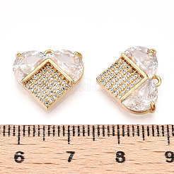 真鍮舗装クリアキュービックジルコニアチャーム  ハート  18KGP本金メッキ  13.5x14.5x3.5mm  穴：1.2mm&nbsp;KK-N254-168G