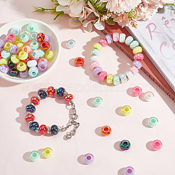 UVメッキレインボー虹色アクリルヨーロピアンビーズ100個  大穴ビーズ  ロンデル  ミックスカラー  14x8.5mm  穴：6mm&nbsp;MACR-PA0001-27