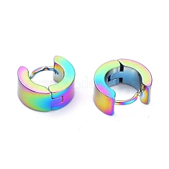 304ステンレススチール製ハギーフープピアス  リング  虹色  11x5mm  ピン：0.8mm  12のペア/カード&nbsp;EJEW-M284-30M-F
