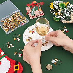 クリスマステーマの合金エナメルワイングラスチャーム  真鍮リング付き  混合図形  ミックスカラー  46~53mm  30個/セット&nbsp;AJEW-AB00024
