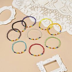 9 個 9 色の天然パール & キャットアイ & ガラス ビーズ ストレッチ ブレスレット セット  女性のためのキラキラしたスタッカブル ブレスレット  ミックスカラー  内径：2-1/8インチ（5.5cm）  1pc /カラー&nbsp;BJEW-JB08882