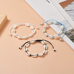 天然シェルと合成ターコイズを編み込んだ女性用ビーズブレスレット  ミックスカラー  内径：1-3/4~3-1/8インチ（4.5~7.9cm）&nbsp;BJEW-JB09245