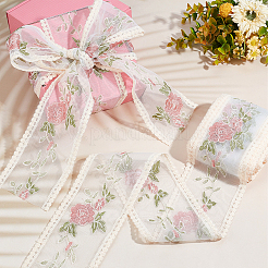 10ヤード刺繍ポリエステルレーストリム  縫製装飾工芸品  花  アンティークホワイト  3-3/8~3-3/4インチ（85~95mm）&nbsp;OCOR-GF0001-80C