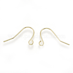 真鍮のピアスフック  水平ループ付き  18KGP本金メッキ  13x20x0.7mm  穴：1.5mm  ピン：0.7mm&nbsp;X-KK-S348-217