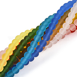 透明ガラスビーズ連売り  艶消し  ラウンド  ミックスカラー  4~4.5mm  穴：0.8mm  約97~99個/連  14.76インチ〜14.96インチ（37.5~38cm）&nbsp;GLAA-T032-T4mm-MD