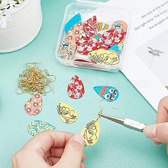 鉄製ダングルイヤリングのDIYキット  模様アイアンペンダント付きティアドロップ付き  丸カンとピアスフック  ミックスカラー  152個/箱&nbsp;DIY-NB0005-59