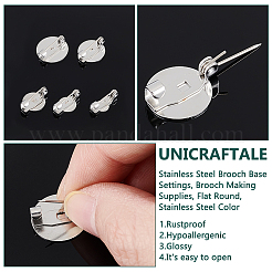 50個5スタイル316サージカルステンレススチールブローチベースセッティング  ブローチ製作用品  フラットラウンド  ステンレス鋼色  6~14x14x5mm  10個/スタイル&nbsp;STAS-UN0053-58