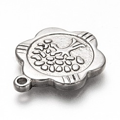 変色しない304ステンレススチールペンダント  生命の木と花します。  ステンレス鋼色  23x18.5x2.5mm  穴：1.5mm&nbsp;LS-STAS-I170-28P