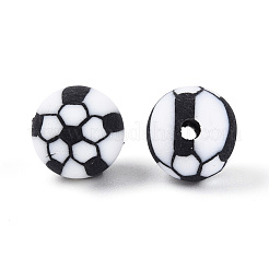 手作り樹脂粘土ビーズ  サッカー  ブラック  8mm  穴：1.8~2mm&nbsp;CLAY-Q253-05B