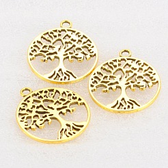 合金のチベット風チャーム  命の木  カドミウムフリー＆鉛フリー  アンティーク黄金  29x25x1.5mm  穴：2mm&nbsp;TIBEP-5347-AG-LF