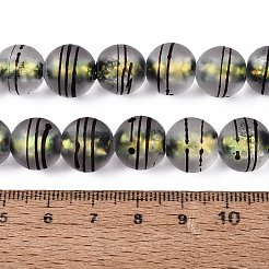 つや消し加工を施した手作りのホイルガラスビーズの連  ストライプラウンド  きいろ  11.5~12mm  穴：1.2~1.4mm  約30個/連  13.39~13.78インチ（34~35cm）&nbsp;FOIL-Q002-02E