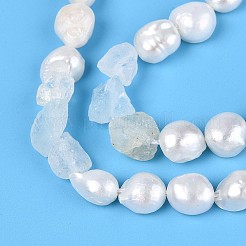 天然トパーズナゲットと天然養殖淡水真珠ビーズ連売り  5.5~12x4.5~9x3.5~9mm  穴：0.8mm  パール：6~13x6~9x3.5~7.5mm  穴：0.6mm  約19~21個/連  6.30~6.69インチ（16~17cm）&nbsp;PEAR-N023-01A-19