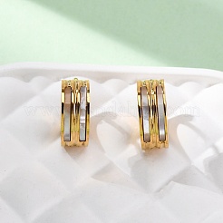 304ステンレススチールフープピアス  316ステンレス鋼と白いシェル  イオンプレーティング（ip）  18KGP本金メッキ  13x5mm&nbsp;EJEW-D331-14G