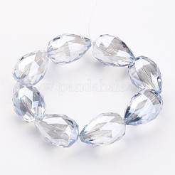 電気メッキガラスビーズ連売り  パール光沢メッキ  多面カット  ドロップ  アリスブルー  26~28x17~18mm  穴：2mm  8個/連  8.66~9.05インチ（22~23cm）&nbsp;EGLA-J139-PL01-A