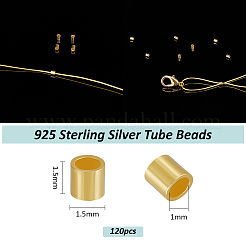スターリングシルバーチューブビーズ120個925個  1枚の研磨布付き  ゴールドカラー  1.5x1.5mm  穴：1mm&nbsp;STER-BC0003-06
