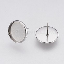 変色しない202ステンレススチールスタッドピアスセッティング  304ステンレスピン付き  フラットラウンド  ステンレス鋼色  トレイ：12mm  14x2mm  ピン：0.8mm&nbsp;STAS-I088-E-02P