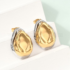304ステンレススチールスタッドピアス  ゴールデン·ステンレス鋼色  ティアドロップ  24.5x17mm&nbsp;EJEW-U045-04C-GP