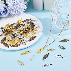 120pcs6スタイルチベットスタイルアロイペンダント  イエスの魚  ミックスカラー  19.5~27x7.5~10mm  20個/スタイル&nbsp;TIBE-HY0001-16