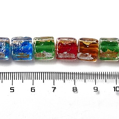 手作りの金箔と銀箔のランプワークビーズ  正方形  ミックスカラー  10x10x5.5mm  穴：1.2mm&nbsp;FOIL-C001-01C-01