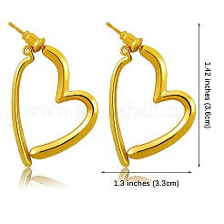 女性用ブラスハートダングルスタッドピアス、スターリングシルバーピン925本付き  ゴールドカラー  36x33mm  ピン：0.8mm&nbsp;JE1091A