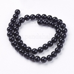 ナチュラルブラックオニキスラウンドビーズ連  染め＆加熱  ブラック  8mm  穴：1mm  約48個/連  15インチ&nbsp;G-L087-8mm-01