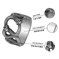 男性用304ステンレススチール製指輪  ヘビ  アンティークシルバー  usサイズ9（18.9mm）&nbsp;WG12A84-01
