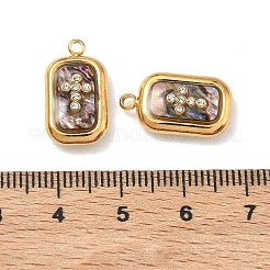 304ステンレススチールシェルペンダント  長方形のチャーム  ラインストーン付き  クロス  18x10x5~5.5mm  穴：1.8mm&nbsp;STAS-F345-01A-G