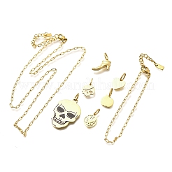 304 ステンレススチール エナメル シューズ スカル ハート パンプキン ペンダント & ネックレス & ブレスレット セット  女性のためのジュエリーセット  18KGP本金メッキ  16.22インチ（412mm）&nbsp;SJEW-Q002-01G