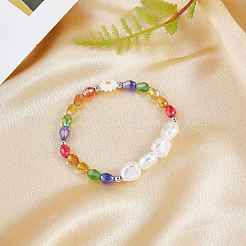 3 個の天然シェル & プラスチック パール フラワー & ガラス ビーズ ネックレスとストレッチ ブレスレット セット  女性のためのジュエリーセット  カラフル  15-3/8~18-1/4インチ（39~46.5cm）  内径：2インチ（5.3cm）&nbsp;SJEW-SW00010-05