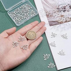 201ステンレススチールペンダント20個  レーザー切断  中空  蓮  ステンレス鋼色  14x18.5x1mm  穴：1.6mm&nbsp;STAS-UN0025-30