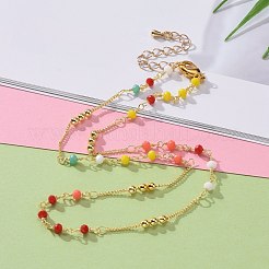 ファセットガラスビーズネックレス  真鍮ビーズとカニカン付き  ラウンド  18KGP本金メッキ  カラフル  15-5/8インチ（39.7cm）&nbsp;NJEW-JN03278-02