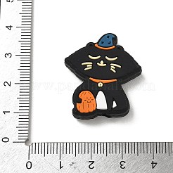 ハロウィンシリコンビーズ  焦点ビーズ  ブラック  カボチャと猫  27.5x25x7.3mm  穴：2mm&nbsp;SL-CBA81D6-04