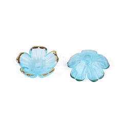 プラスチックビーズキャップ  5  - 花びらの花  ツートン  ゴールドライン入り  ライトスカイブルー  10~11x10~11x4mm  穴：1.6mm  約2000個/袋&nbsp;KY-Q005-04A-12