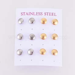 304ステンレススチールスタッドピアス  低刺激性のイヤリング  耳ナッツ  フラットラウンド  ミックスカラー  7.5x3.5mm  ピン：0.6mm  6のペア/カード&nbsp;EJEW-I235-08