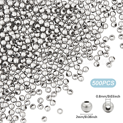 304ステンレススチール製丸型シームビーズ500個  ジュエリークラフト作り用  ステンレス鋼色  2mm  穴：0.8mm&nbsp;STAS-UN0063-61A-P