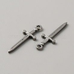 304ステンレスペンダント  剣のチャーム  ステンレス鋼色  30.5x10x2mm  穴：2.2mm&nbsp;LS-FIND-WH0137-62B