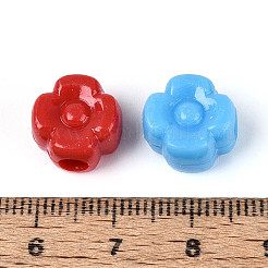 プラスチック製 4枚の花びらの花 ヨーロピアンビーズ  大穴ビーズ  ミックスカラー  12x12x7.5mm  穴：4mm  約3125個/500g&nbsp;KY-T041-25M