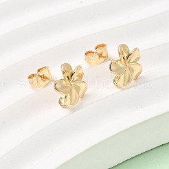 花の真鍮スタッドピアス金具  スターリングシルバーの針925本付き  カン付き  18KGP本金メッキ  11x10mm  穴：1.4mm  ピン：0.7x12mm&nbsp;KK-K374-26G