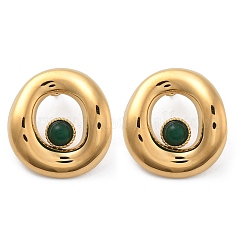 304ステンレススチールスタッドピアス  天然マレーシアジェイドと  18KGP本金メッキ  29.5x28mm&nbsp;STAS-Z112-12G-01