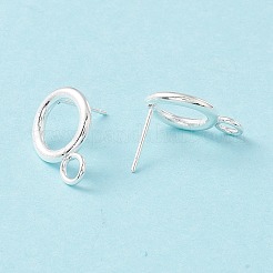 304ステンレススチールスタッドピアス金具  316個の外科用ステンレス鋼ピンと水平ループ付き  リング  925銀メッキ  16.5x12mm  穴：2mm  ピン：0.7mm&nbsp;X-STAS-P308-02A-S