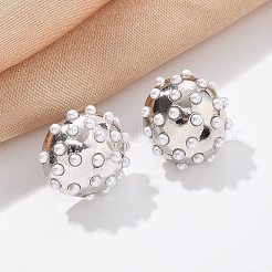 半円形の真鍮とABS模造真珠のスタッドピアス  ラックめっき  長持ちメッキ  鉛フリー＆カドミウムフリー  プラチナ  17.5x16.5mm&nbsp;EJEW-M077-07P